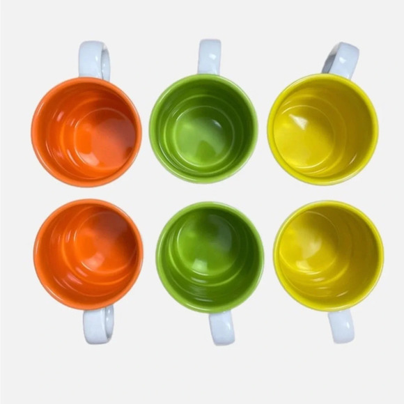 Crate & Barrel Pick Me Up Set of 6 Stackable Coffee Mugs Orange Green Yellow - Picture 7 of 7
